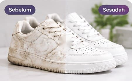 Hasil perawatan: sneakers kotor (kiri) dan sesudah dibersihkan (kanan)