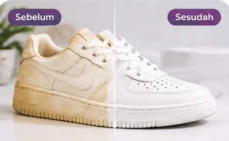 Perbandingan sneakers menguning (kiri) dan kembali putih (kanan) setelah unyellowing
